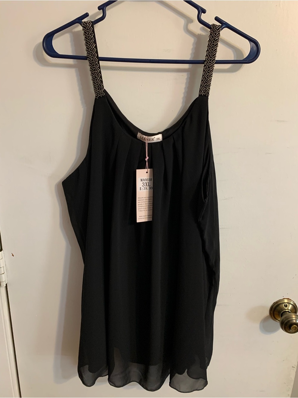 Sleeveless Black Beaded-Strap Women's Top